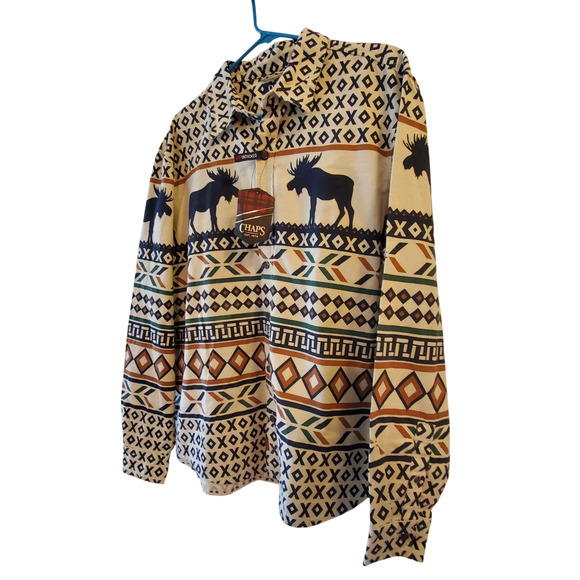 Chaps Double Sided Cotton Shirt 2XL Moose Print Long Sleeve Outdoors Cabin - Picture 5 of 12